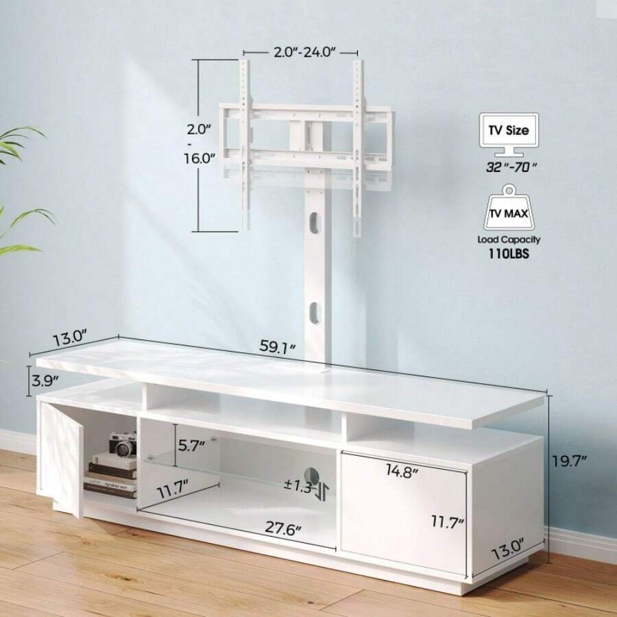 51.2/59.1 Inch Swivel TV Stand With Mount,Height Adjustable Entertainment Center Built-in Power Outlet LED Light Design,Multi Storage Modern Media Console Fit 32-70 Inch TV For Home Living Room 51.2/59.1 Inch Swivel TV Stand With Mount,Height Adjustable Entertainment Center Built-in Power Outlet LED Light Design,Multi Storage Modern Media Console Fit 32-70 Inch TV For Home Living Room