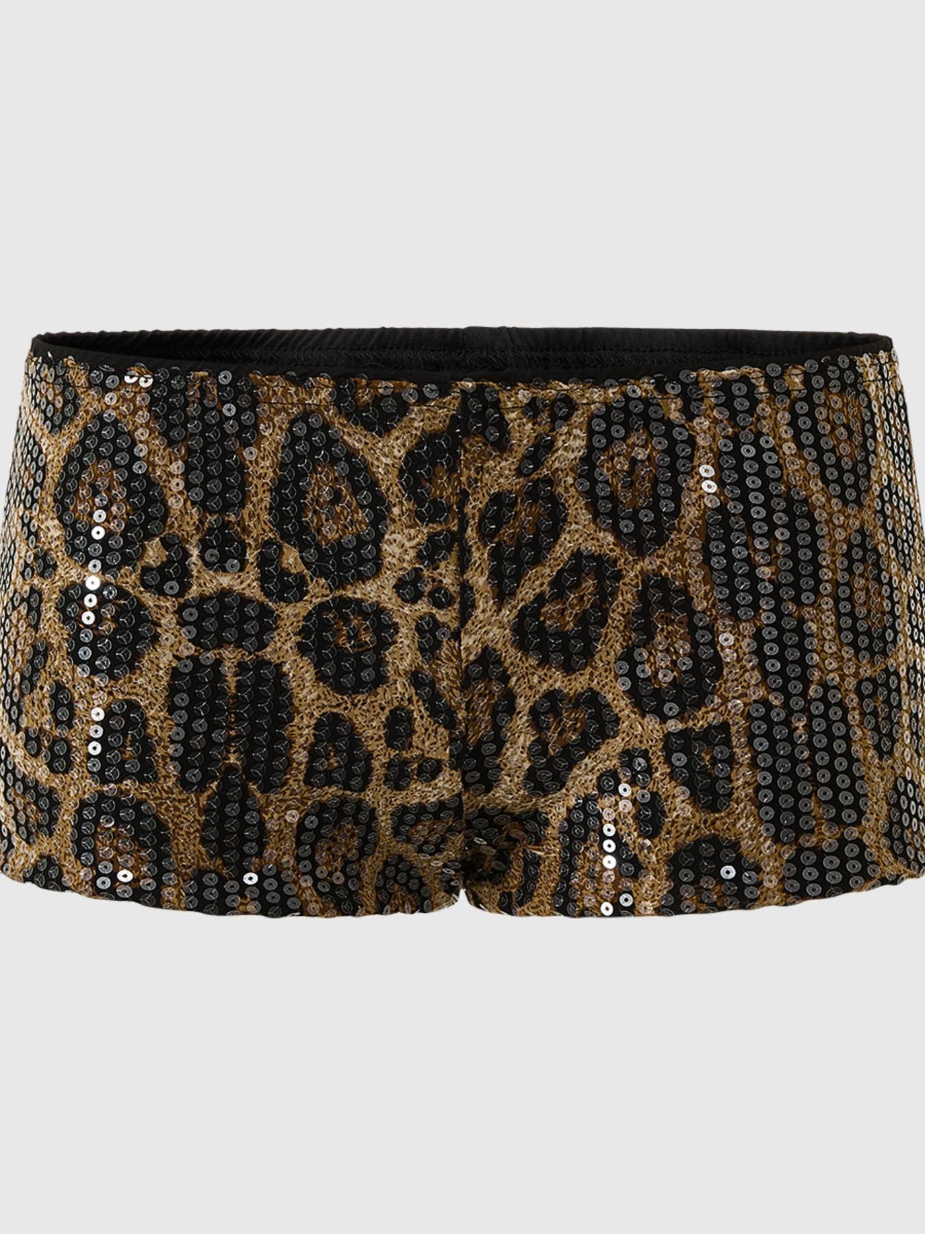 Women's Y2K Style Sequined Leopard Print Low Waist Shorts, Trendy Fashionable Bottoms for Casual Wear, Eye-Catching Design for Summer