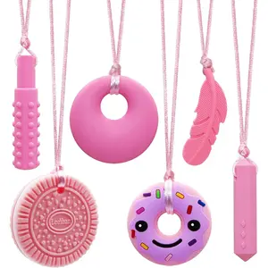 Chew Necklaces for Sensory Kids, Silicone Chewy Necklace for Children with Autism, ADHD, SPD, Chewing, 6 Pack Autism Sensory Toys