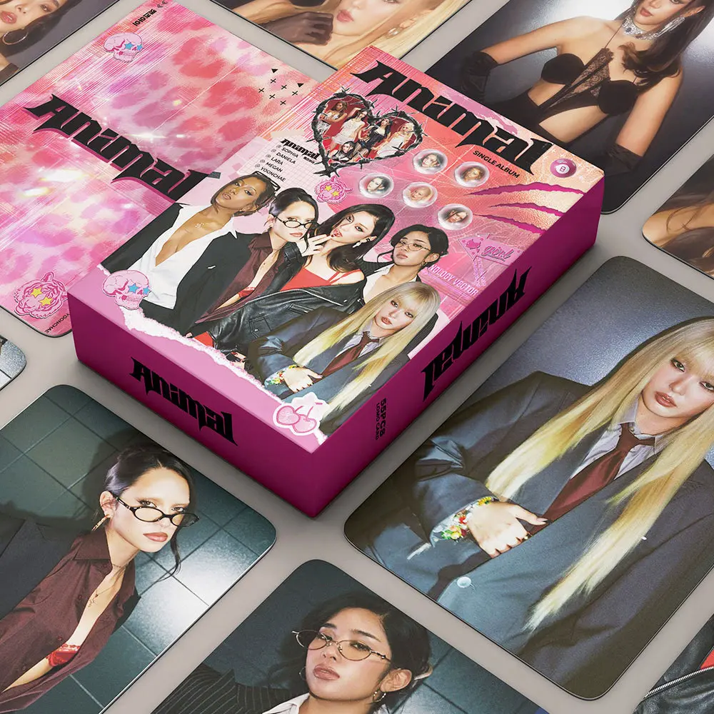55Pcs KATSEYE ANIMAL Album Lomo Cards, Fan‑Made KPOP Collectible Photo Cards, Idol Postcards for Fans Collection Gift