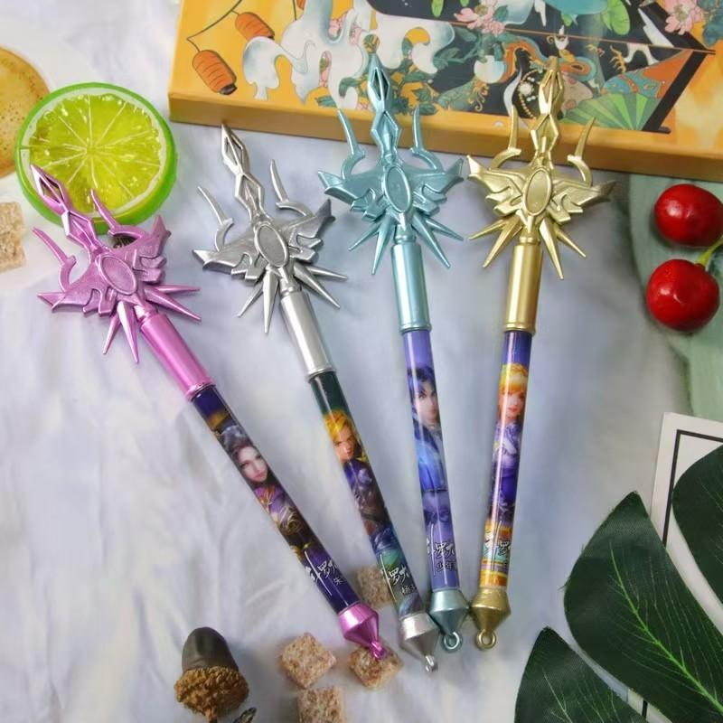 4pc Anime Weapon Design Pens, Trident Gun Ballpoint Pen, Creative Stationery Neutral Pen, Office Signature Pen, Ideal Gift for Back-To-School Season