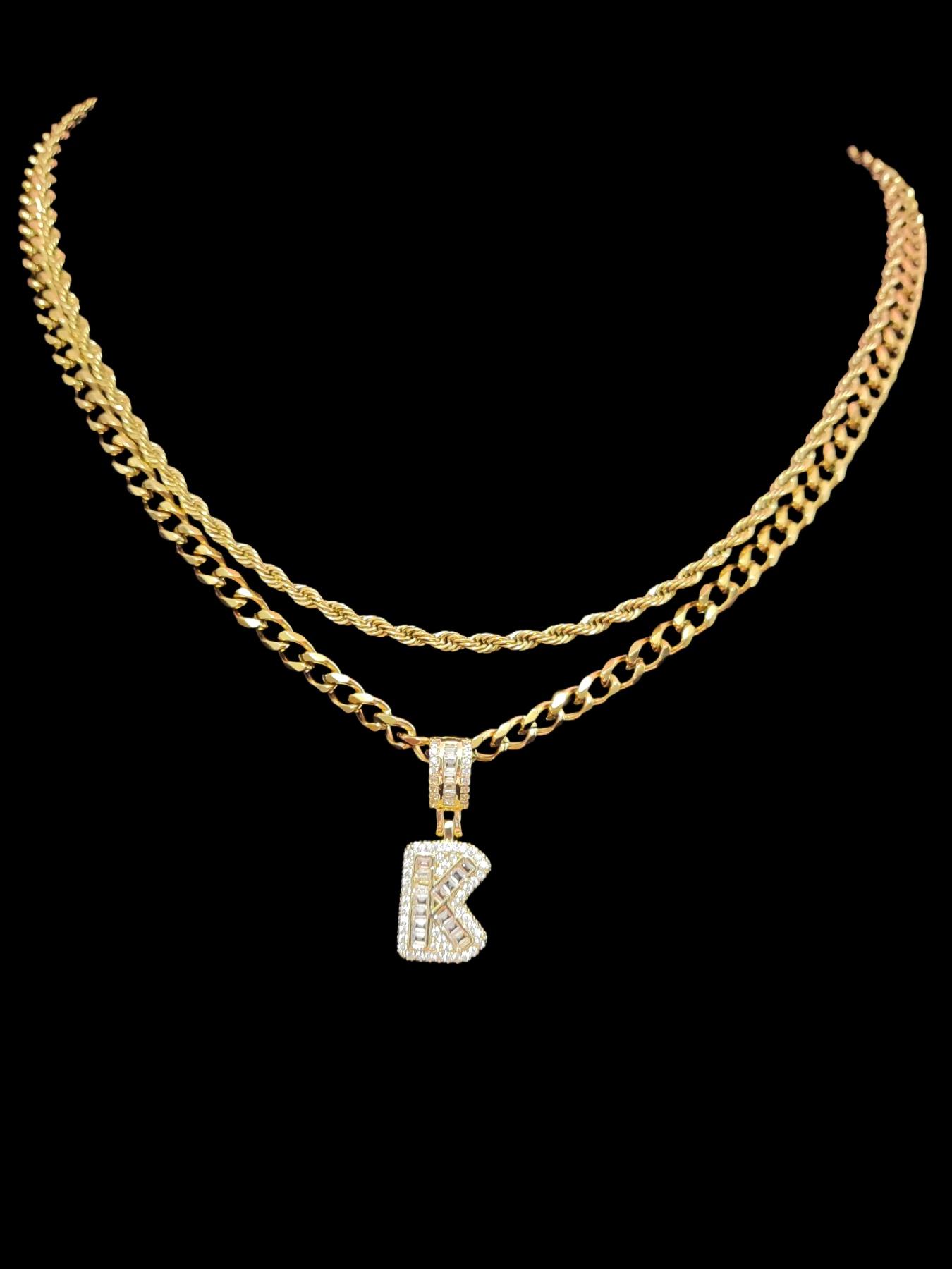 Fashion Initial Pendant Necklace & Cuban Link Chain Necklace, Stainless Steel Jewelry for Party, Trendy All-match & Exquisite Jewelry for Birthday Gift