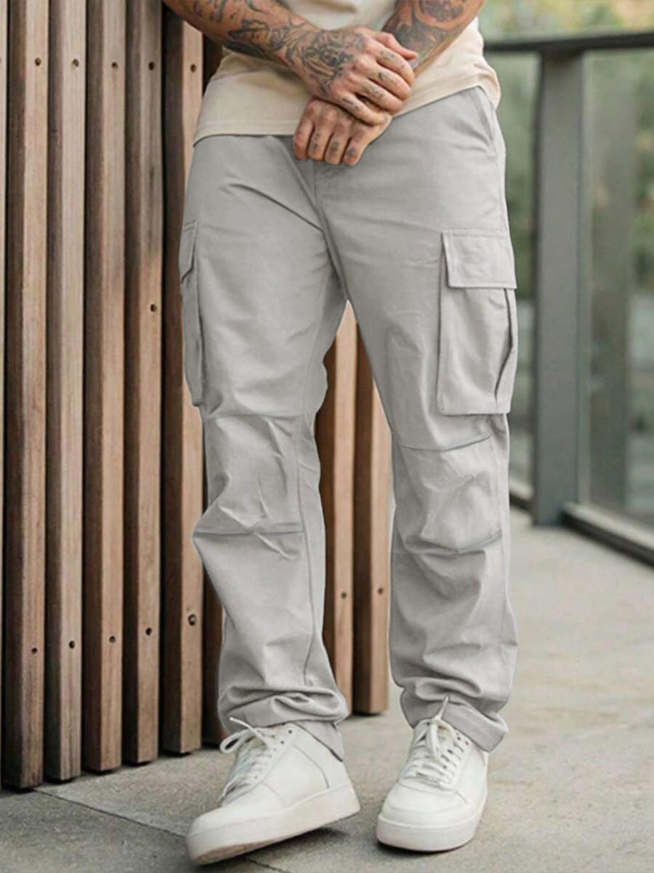 Men's Multi-Pocket Workwear Straight Leg Pants, Loose Breathable Outdoor Tactical Pants, American Vintage Fashion Wide-Leg Workwear Pants