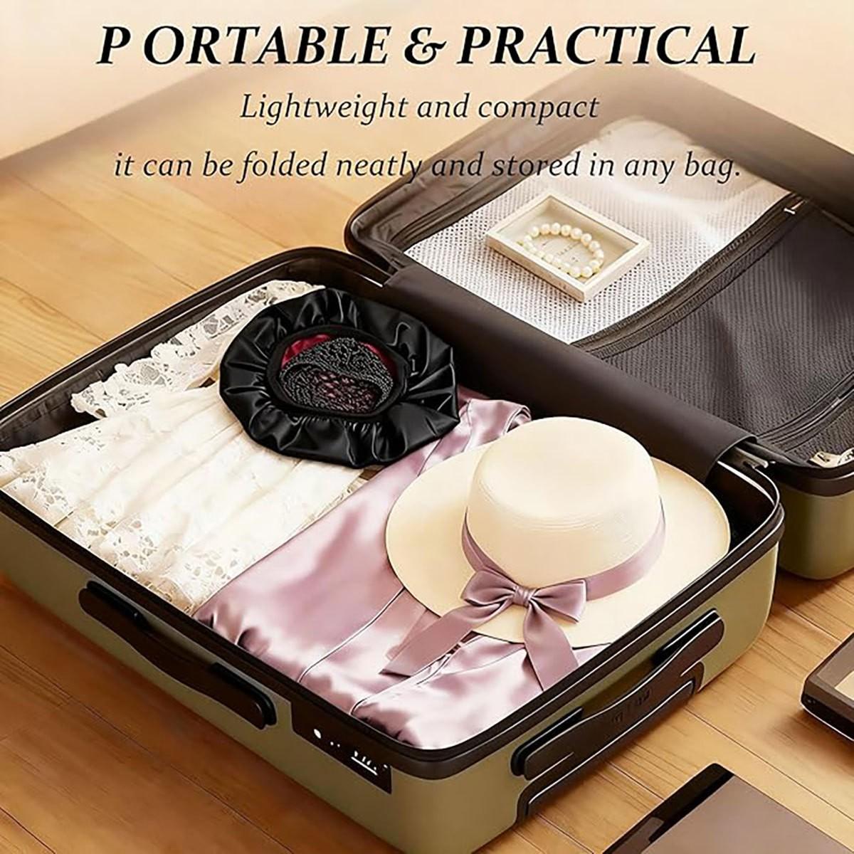 2-In-1 Satin Bonnet with Hairnet, Adjustable Wrap Cap for Curly/long Hair, Reversible Shower Cap, Reduces Frizz & Split Ends, Travel Friendly