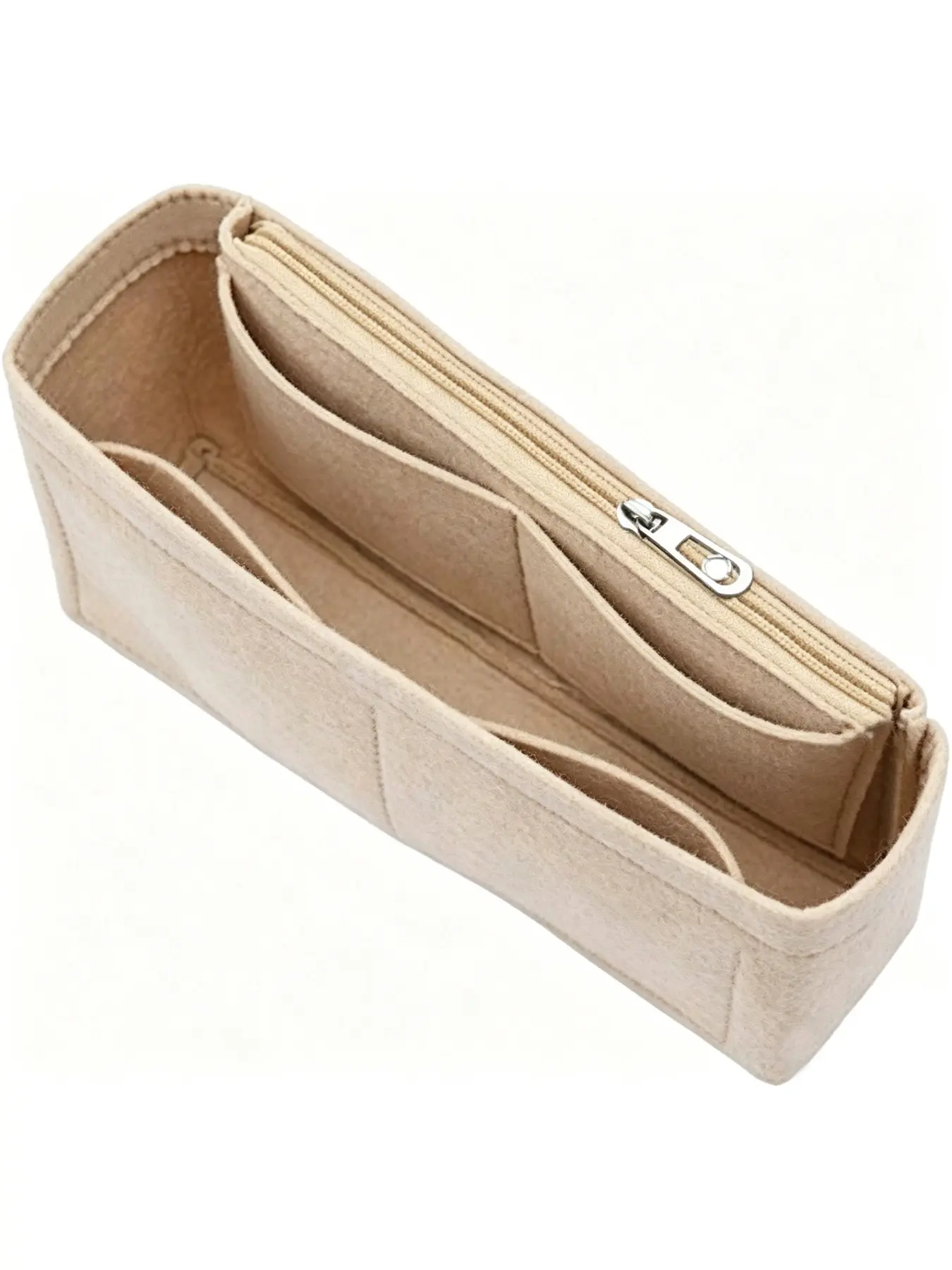 Baguette Multi-Pocket Multi Compartments Felt Cloth Purse Organizer Insert, Purse Organizers For Inside Purse, Women's Zipper Cosmetic Travel Makeup Organizing Pouch Inner Wallet Storage Accessories Pouches