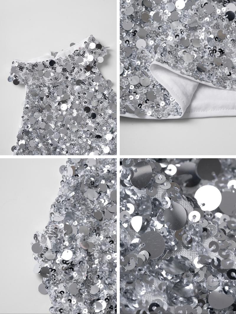 Y2K Women's Sequin Design Halter Top, Elegant Slim-Fitting Backless Vest, Plain Pattern, Perfect for Casual Wear