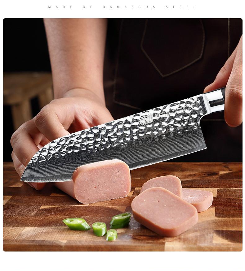 FINDKING 7 Inch Damascus Santoku Knife,Versatile Japanese-Inspired Chef Knife, Multifunctional Asian Culinary for Vegetable Preparation (Raven Series)