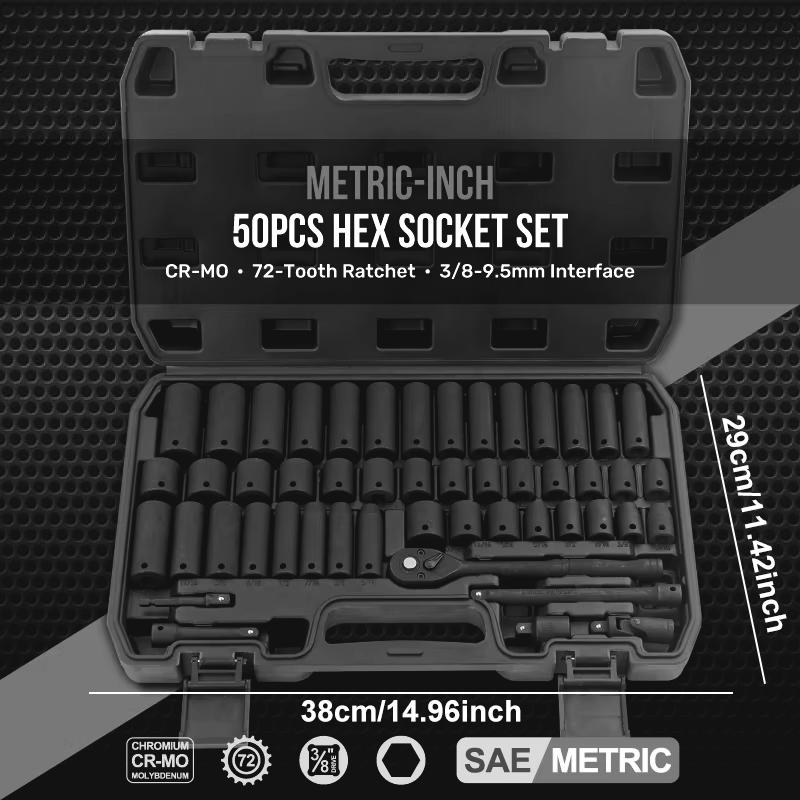 ăFathersDay GiftăImpactWrench 3/8" Drive Impact Socket Set 50/35 Pieces SAE & Metric CR-V Steel High Torque 6 Point Universal Joint Power Drill Adapter with Storage Case Tool Box fathersdaygift ăFathersDay GiftăImpactWrench 3/8" Drive Impact Socket Set 50/35 Pieces SAE & Metric CR-V Steel High Torque 6 Point Universal Joint Power Drill Adapter with Storage Case Tool Box fathersdaygift