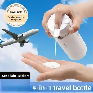 4-in-1 Lightweight Transparent Plastic Travel Bottles Set, Compact Leakproof Refillable Toiletry Canister Pack with Detachable Parts and Cap, 4-Bottle Capacity for Outdoor Travel, Leisure & Outdoor Recreation Use, Four Bottles