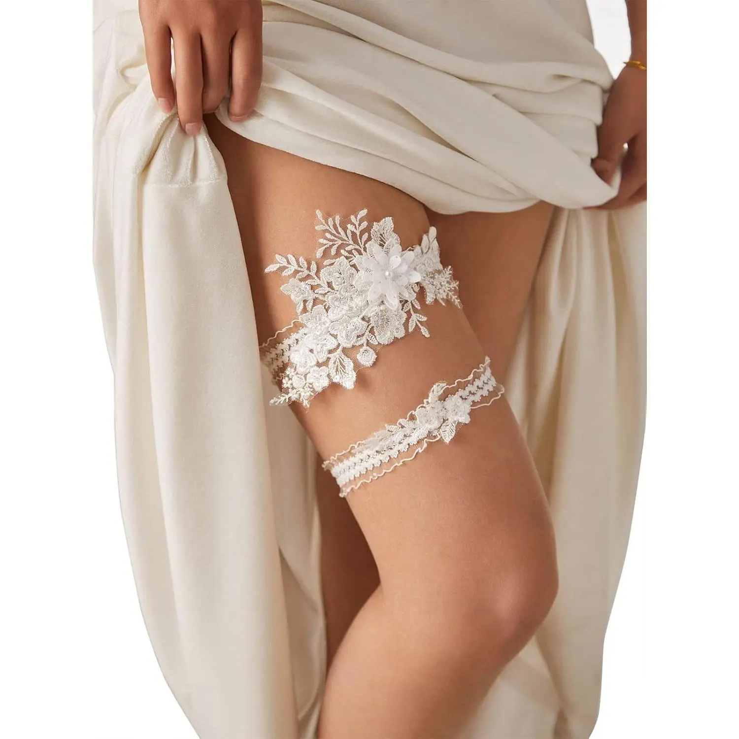 2 Pieces Wedding Garter Set for Bride with Stretchy Soft Lace Band PGT400Gift