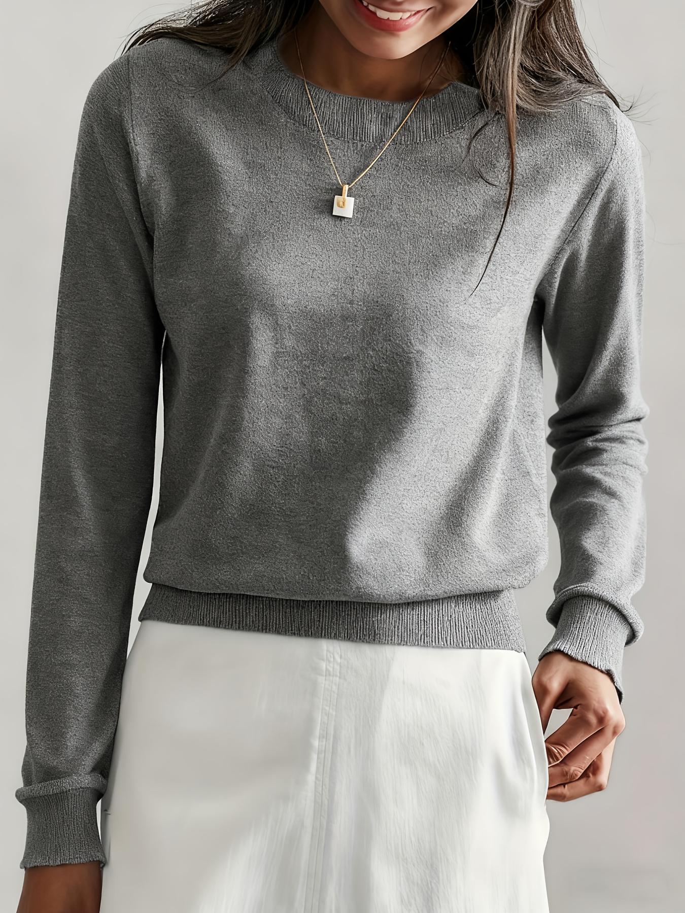 Elegant Long Sleeve Round Neck Design Sweater, Stylish Ribbed Cuff Detail Comfortable Fit Knitwear, Versatile Office & Casual Wear