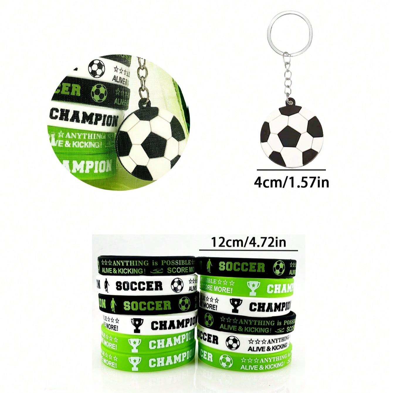 Football Party Gift Set, Includes Silicone Wristband and Keychain, Football Champion Wristband Set, Perfect for Parties and Matches