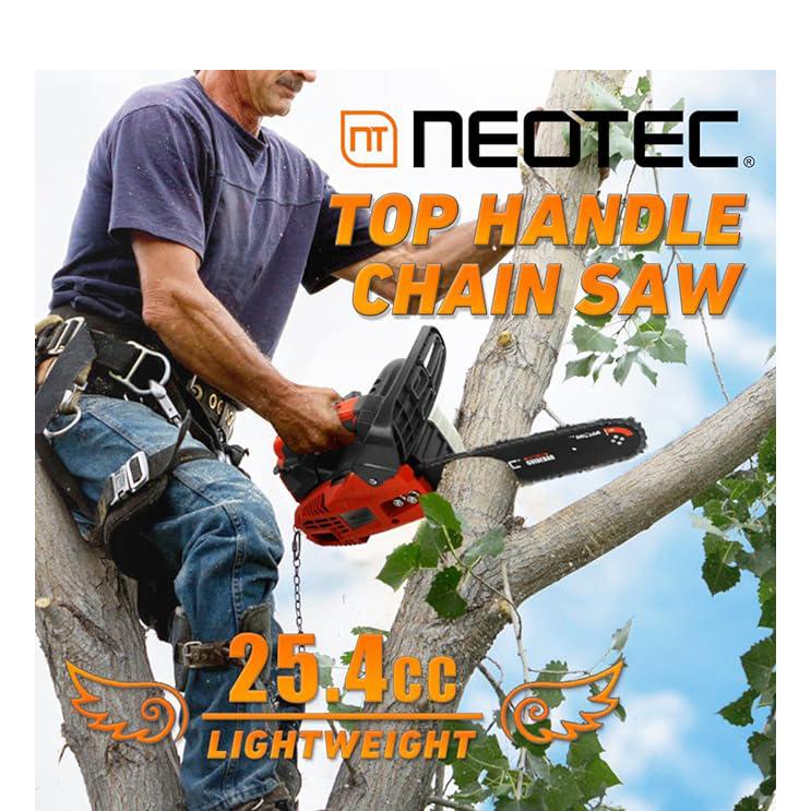 NEOTEC 25.4CC 12" 2-Stroke Gas Chainsaw,  Gasoline Powered Chain Saw, Handheld Portable Petrol Chainsaws for Tree Wood Branch