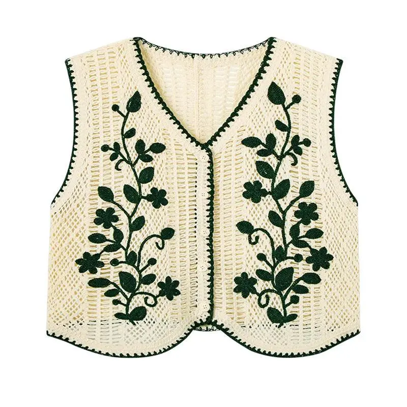 Crochet Vest for Women Embroidery Floral Sleeveless Button Front Open-knit Cardigan Summer Teengirl Beach Boho Outfit