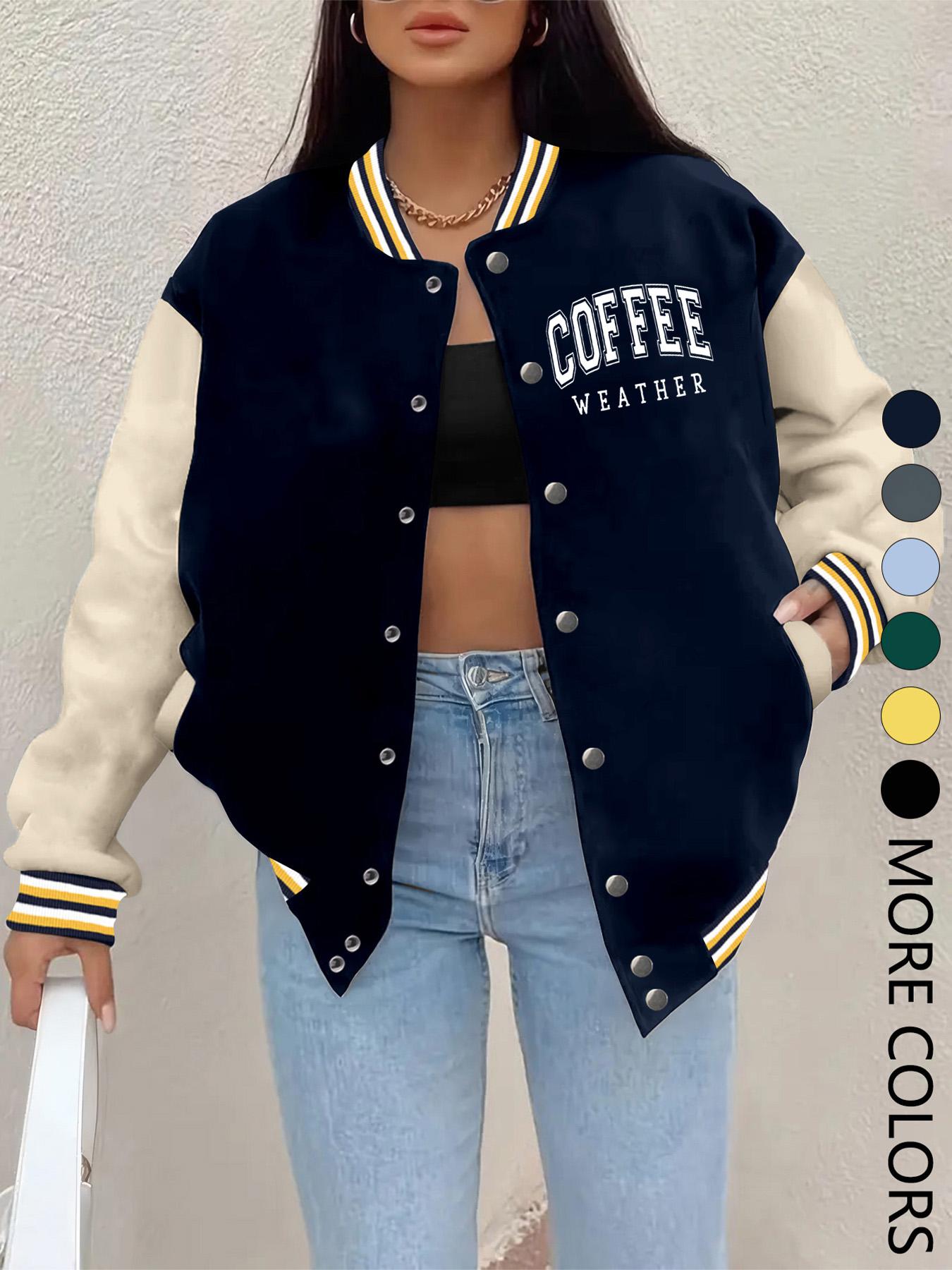 New Women's Baseball Jacket for Fall Winter, Creative Letter Print, Casual Sport Coat, Comfortable Versatile Jacket, Hip-Hop Style, Multiple Colors