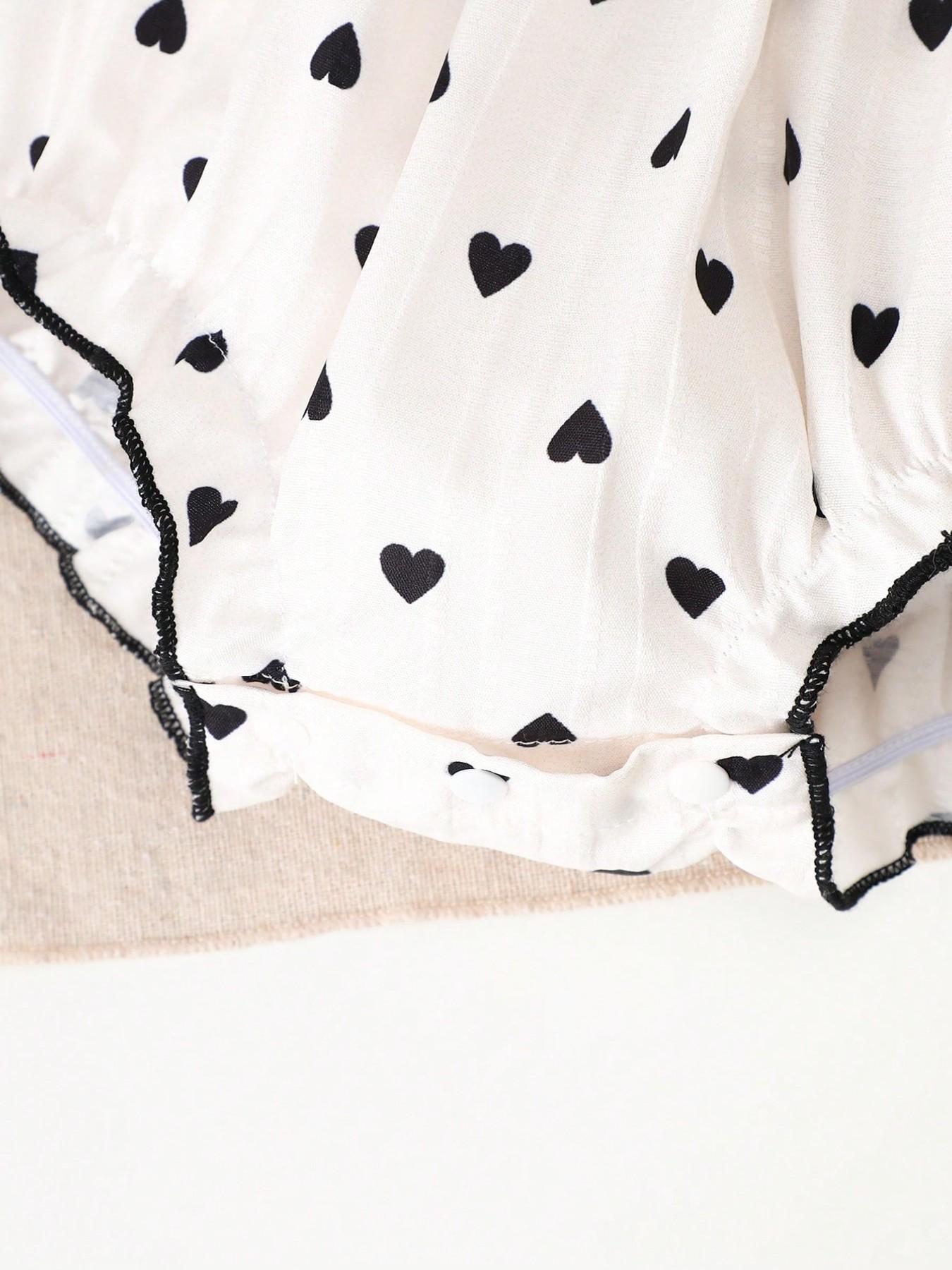 Baby Girl Summer Sleeveless Jumpsuit with Hat, Heart Print, Cute Round Neck Ruffle, Perfect for Outdoor, Festival, Daily Wear