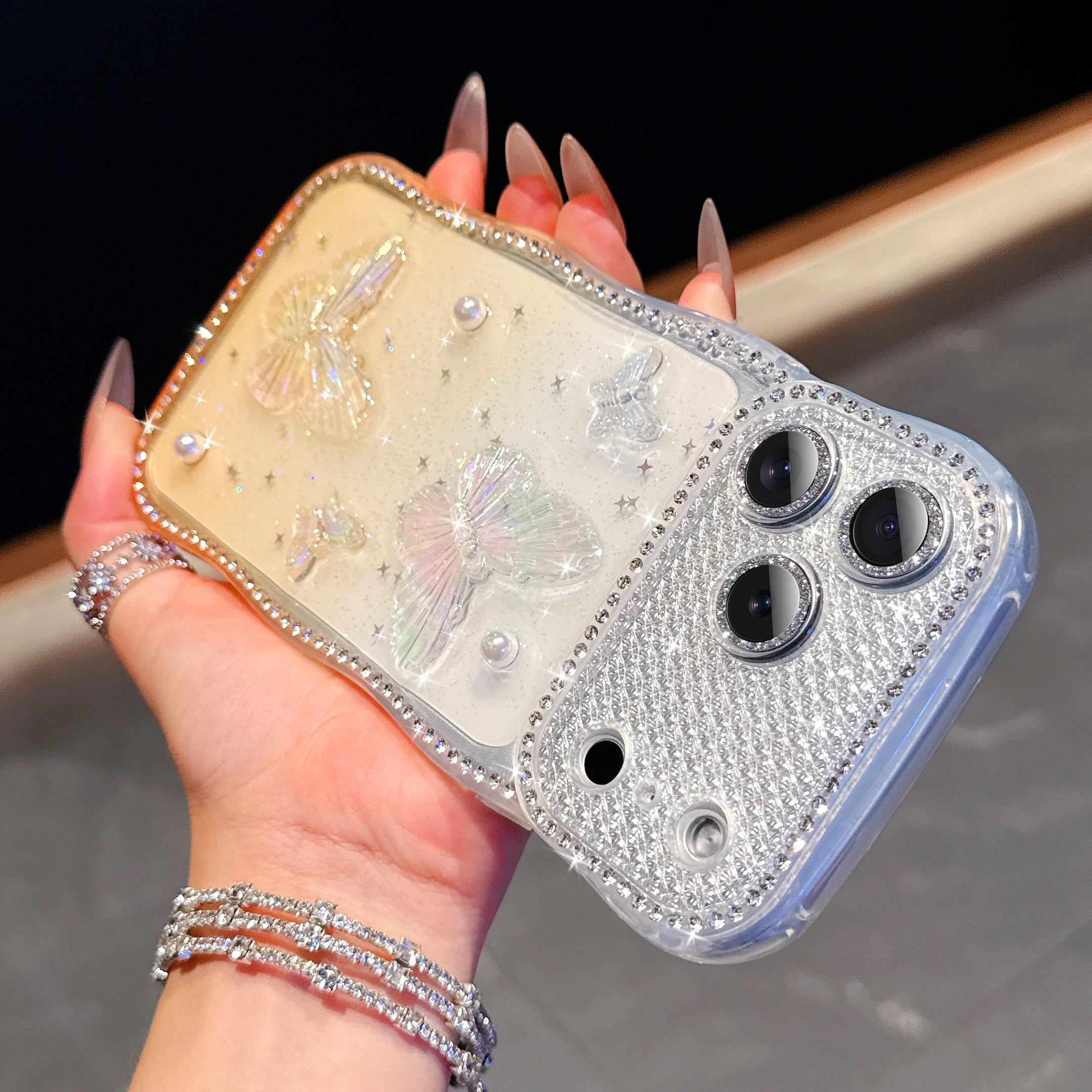 Women's Star Diamond Wave Resin Butterfly Apple Case, Protective Phone Cover for iPhone 17/16/15/14 Series, Stylish and Durable Design