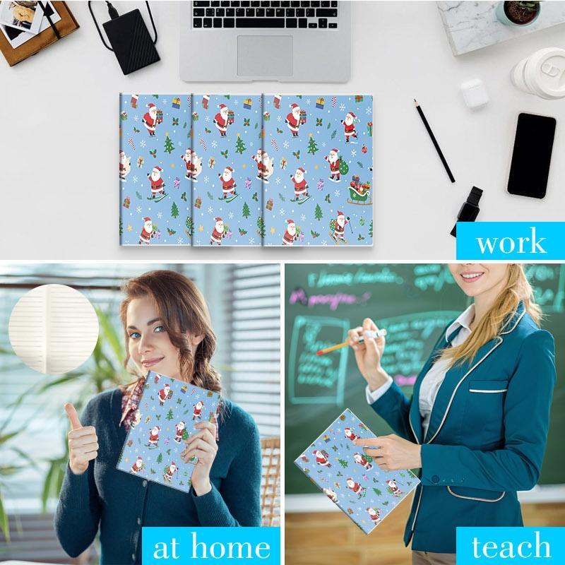 Playful Blue-Toned Christmas Pattern Notebook, Double-Sided Print with Vivid Santas, Christmas Trees, Holly, Gift Boxes, Candy Canes, Snowflakes & Stockings, Multiple Specifications Available, Ideal for Office Daily Note-Taking & Festive Casual Use