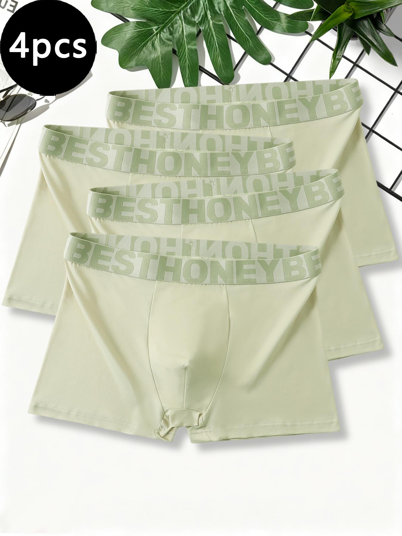 4Pcs Men's Summer Light Color Long Boxer Briefs, Cool Breathable Ice Silk Underwear