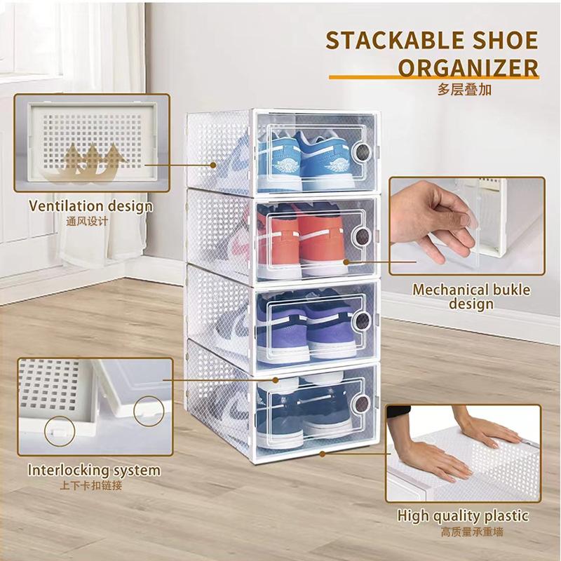 2026 New Space-Saving Shoe Box Set, Transparent Stackable Plastic Boxes, Boots Storage, Large Capacity Dustproof Foldable