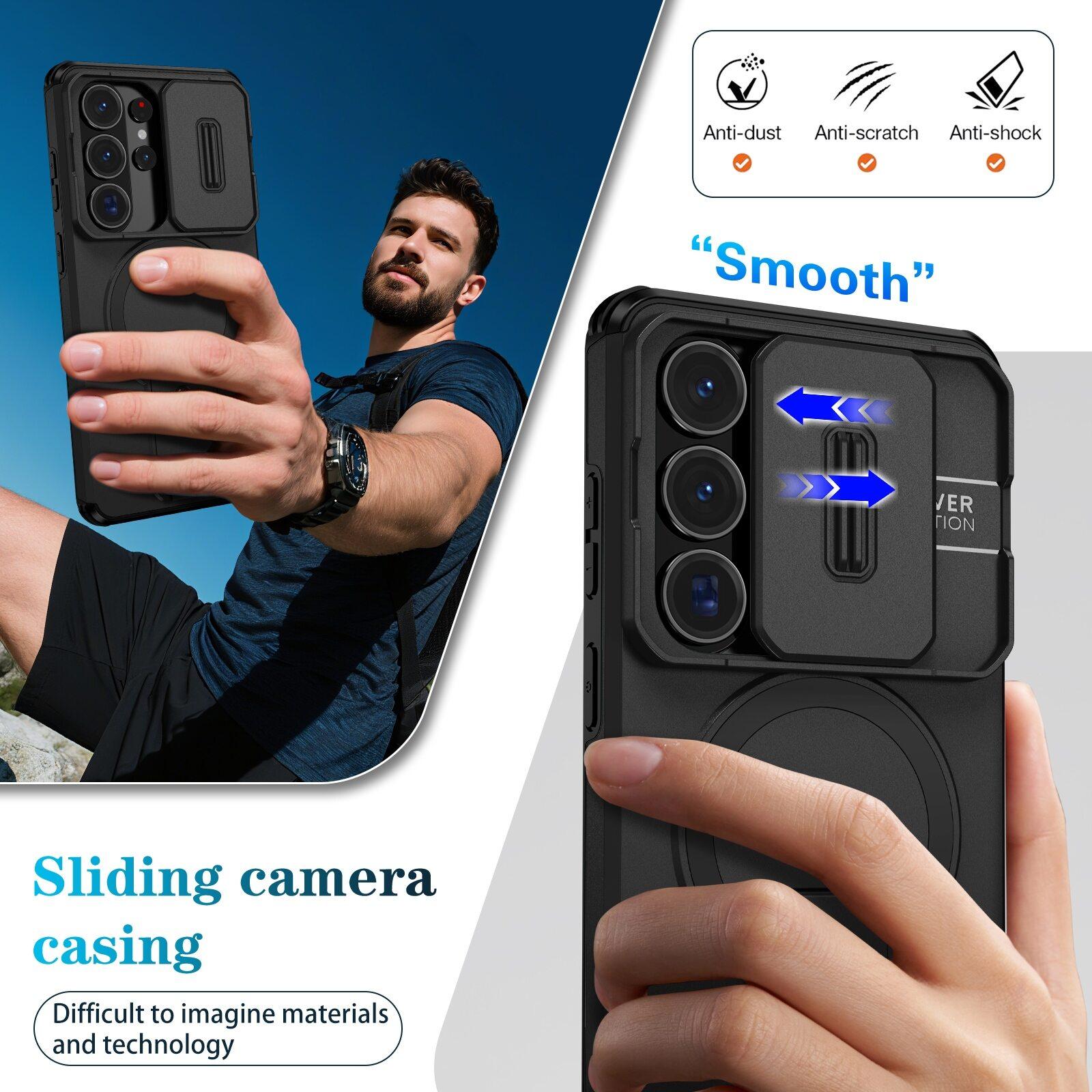 Lens Protect Camera Phone Case for Samsung S26 S25 FE S24 Ultra S23 Plus A17 A57 A56 A36 A16 A35 A55 Magnetic Kickstand Cover