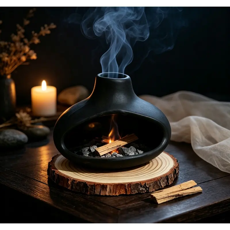 BlackCeramicSmudgeBowl,SageBurnerHolderforBurningSagePaloSantoIncenseSticks,ModernWabiSabiSmudgePotforHomeMeditationSpiritualCleansingDecor