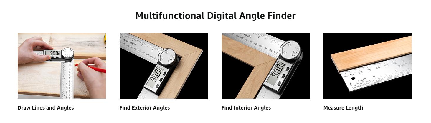 2 in 1 Angle Finder Ruler with 7 Inch/200mm Angle Measuring Tool for Woodworking/Carpenter/Construction/DIY Measurement