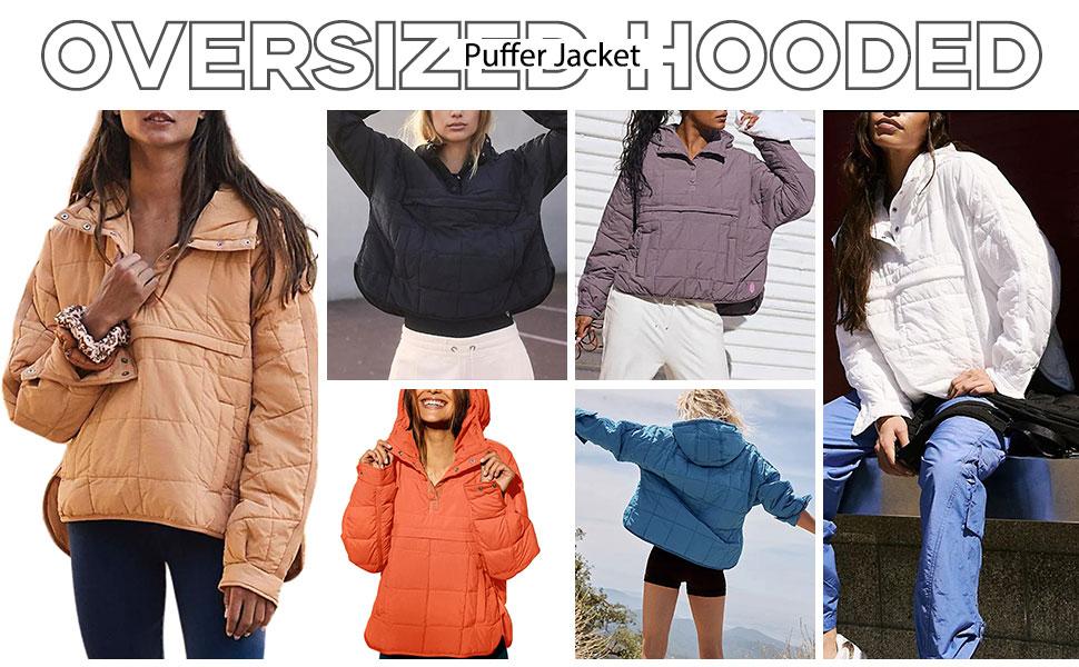 Molitree Women's Oversized Hooded Puffer Jacket Quilted Lightweight Winter Warm Pullover Padded Hoodies Coat