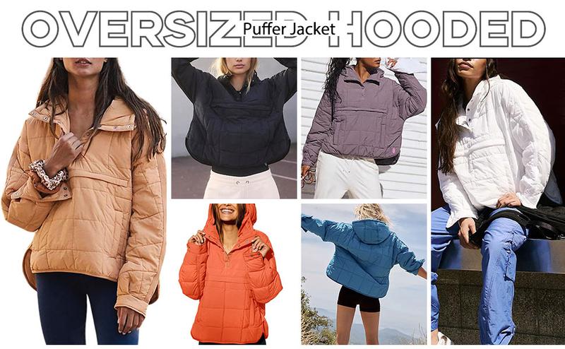 Molitree Women's Oversized Hooded Puffer Jacket Quilted Lightweight Winter Warm Pullover Padded Hoodies Coat