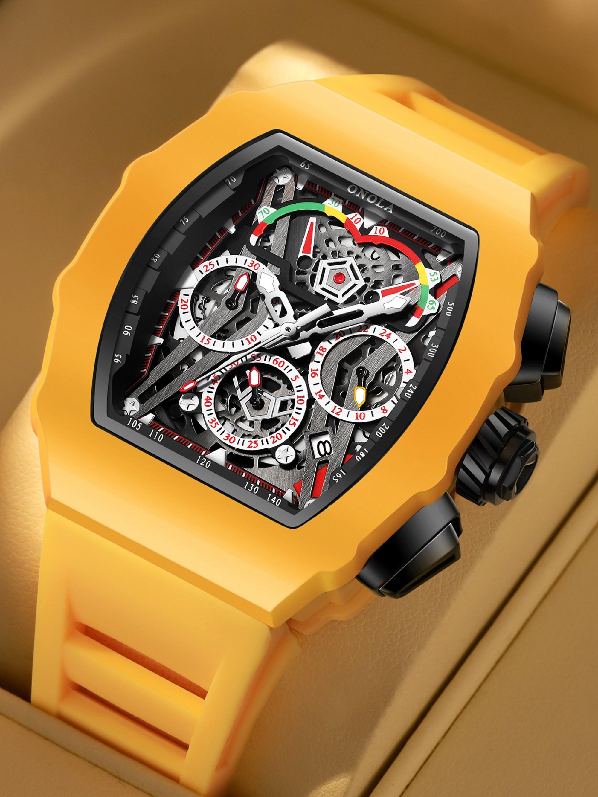 Onola Fashion Men's Quartz Watch, Multi-Function Timer, Waterproof Glowing Sports Watch for Outdoor Use, Perfect Gift for Any Occasion, Skeleton Watches