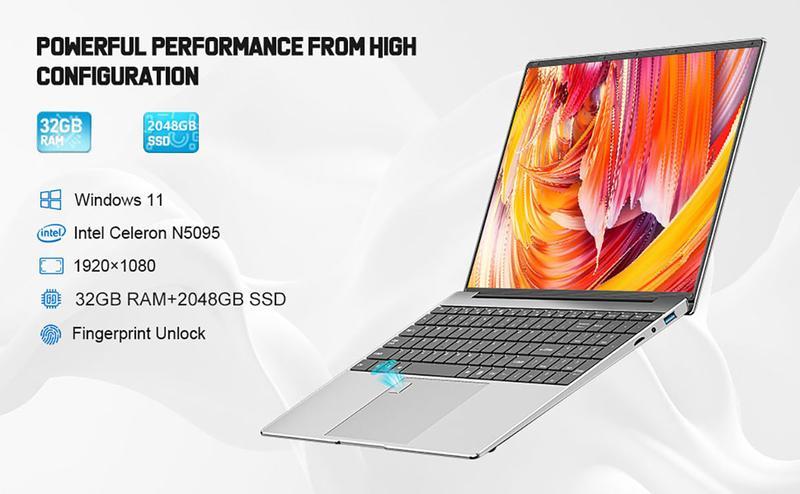 15.6" Intel  6500U Laptop Computer PC Windows 11 Pro 32GB DDR4 1TB SSD Laptops Office Fingerprint Unlock Notebook PC