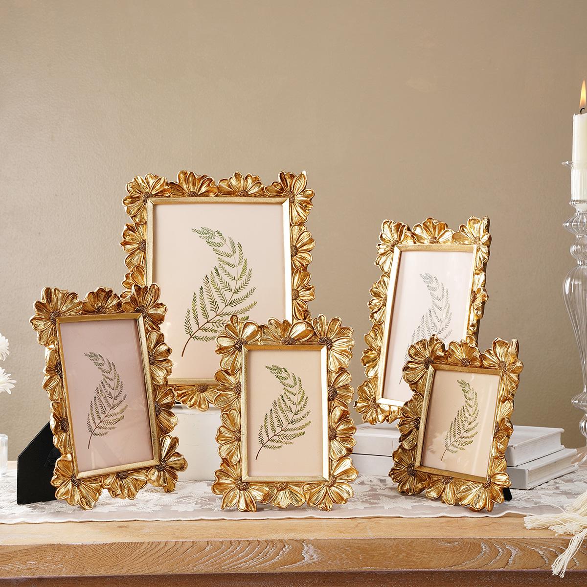 European Style Daisy Flower Pattern Frame, Resin Hand-Painted Photo Display, Indoor Desktop Decor, Wedding, Party Decoration