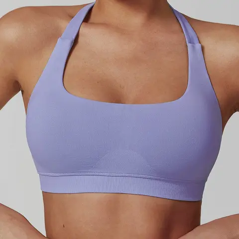 Women's Solid Color Halter Neck Sports Bra, Yoga Bra, Gym Sports Bra, Workout Bra, Tight-fitting Breathable Comfortable Backless Sports Vest, Ladies Sportswear for Indoor Outdoor Wear, Activewear, Sports Bralette