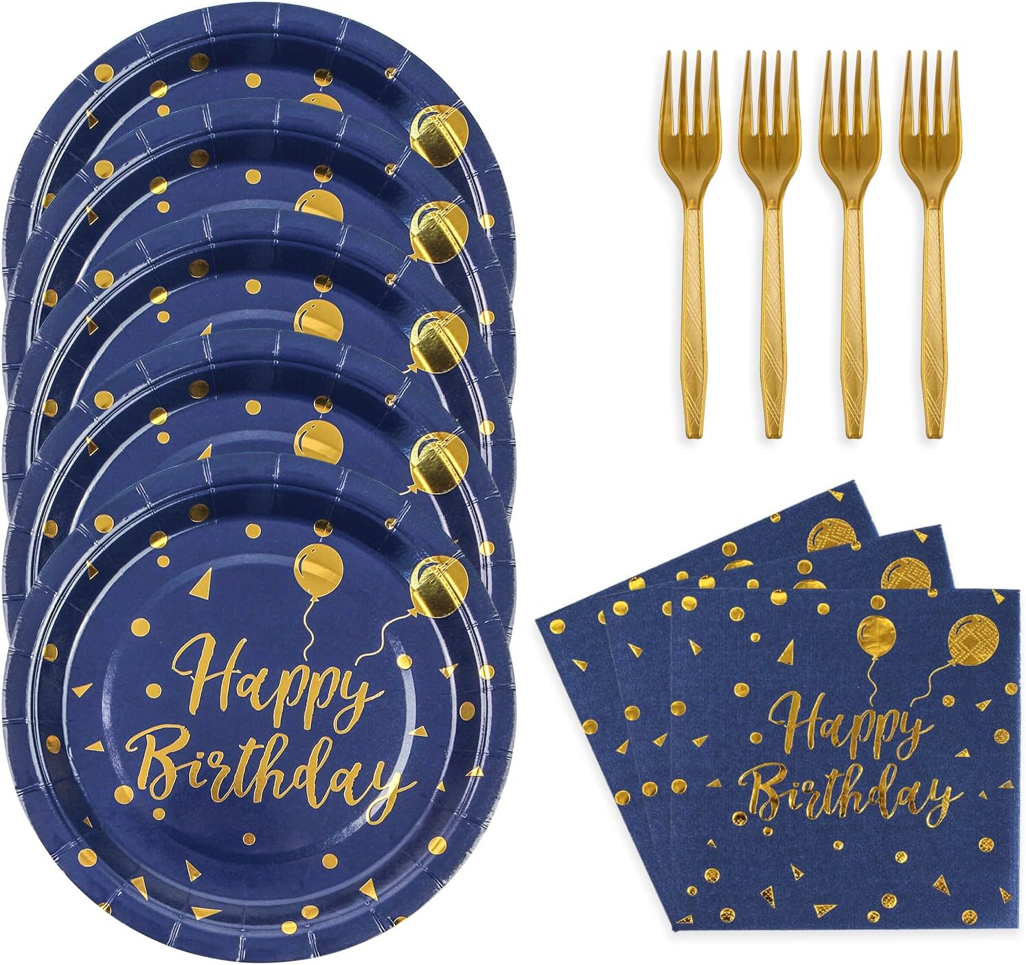 48PCS Black and Gold Plates and Napkins Party Supplies, Gold Dot Disposable Paper Plates, Napkins and Forks Tableware Set for 16 Guests, Elegant Birthday, Wedding, Retirement, Graduation Party Decorations and Celebration Dinnerware