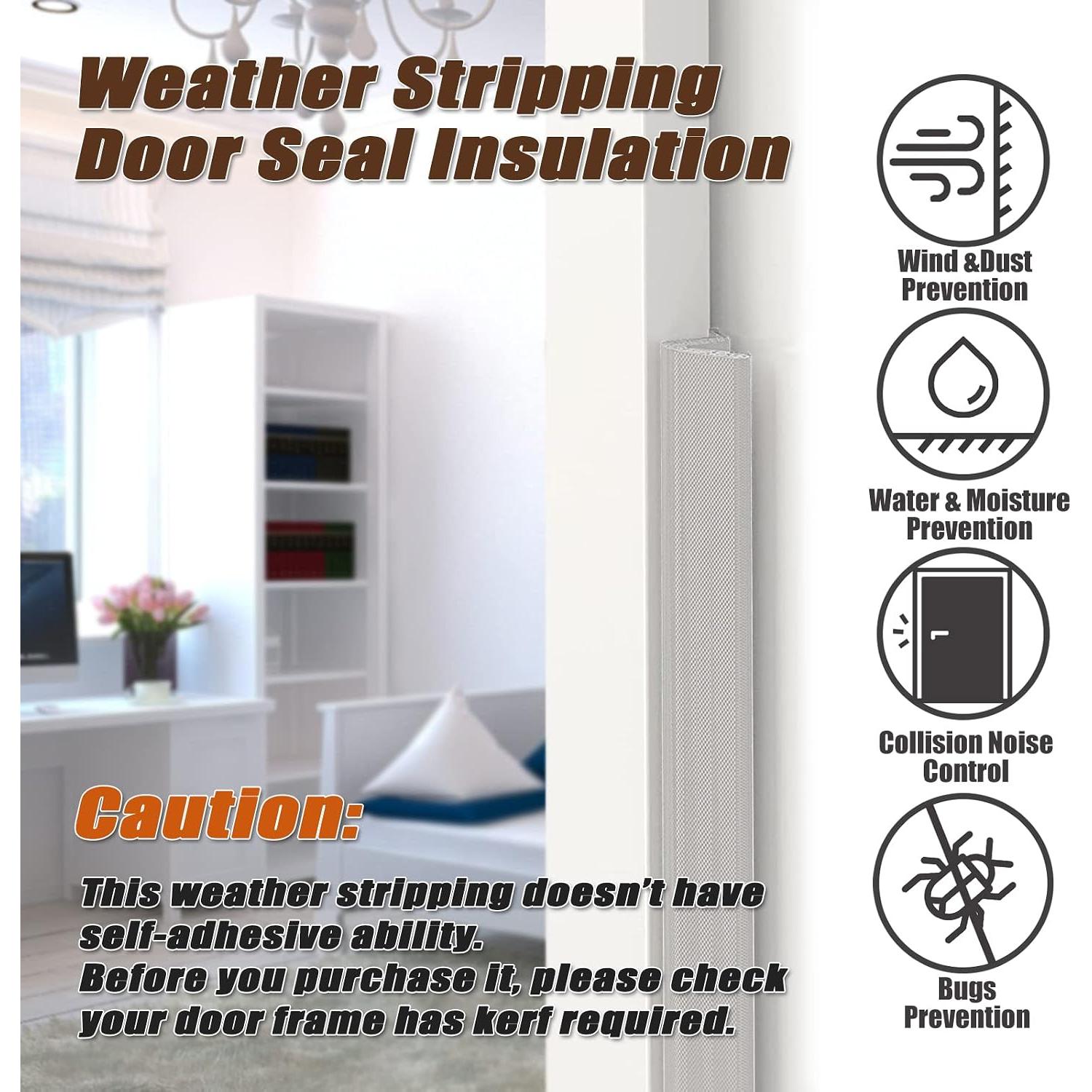 Door Frame Kerf Non-Adhesive Weather Stripping Seal Strip PU , PE Cover,  Slot Installation for Large Gap, Sound Heat Insulation, Dust Water Prevention (26ft, Black Flanged)