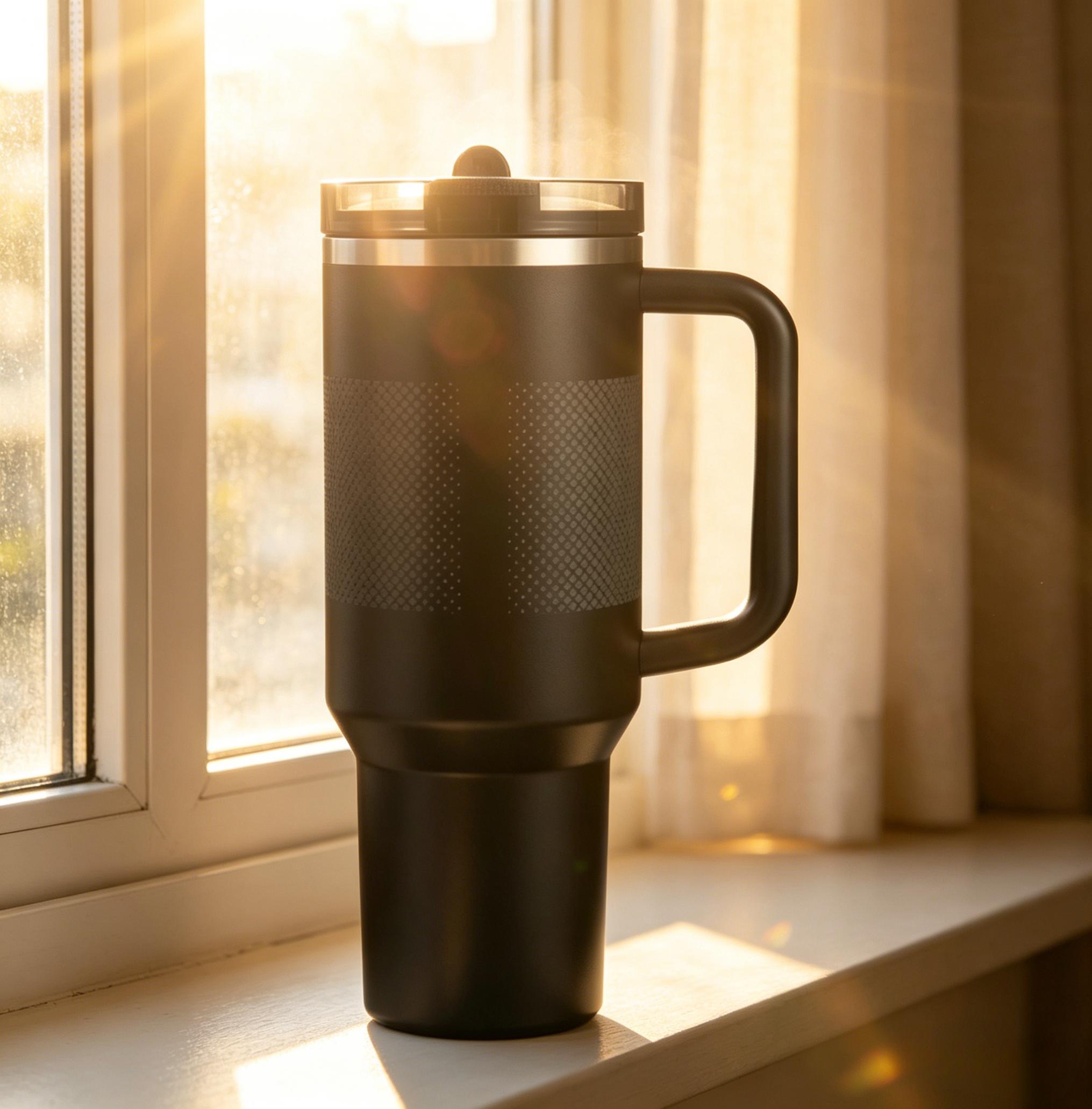 Black Giant Leak-Proof Stainless Steel Tumbler with Removable Foldable Straw Lid, Insulated for Hot & Cold,40oz