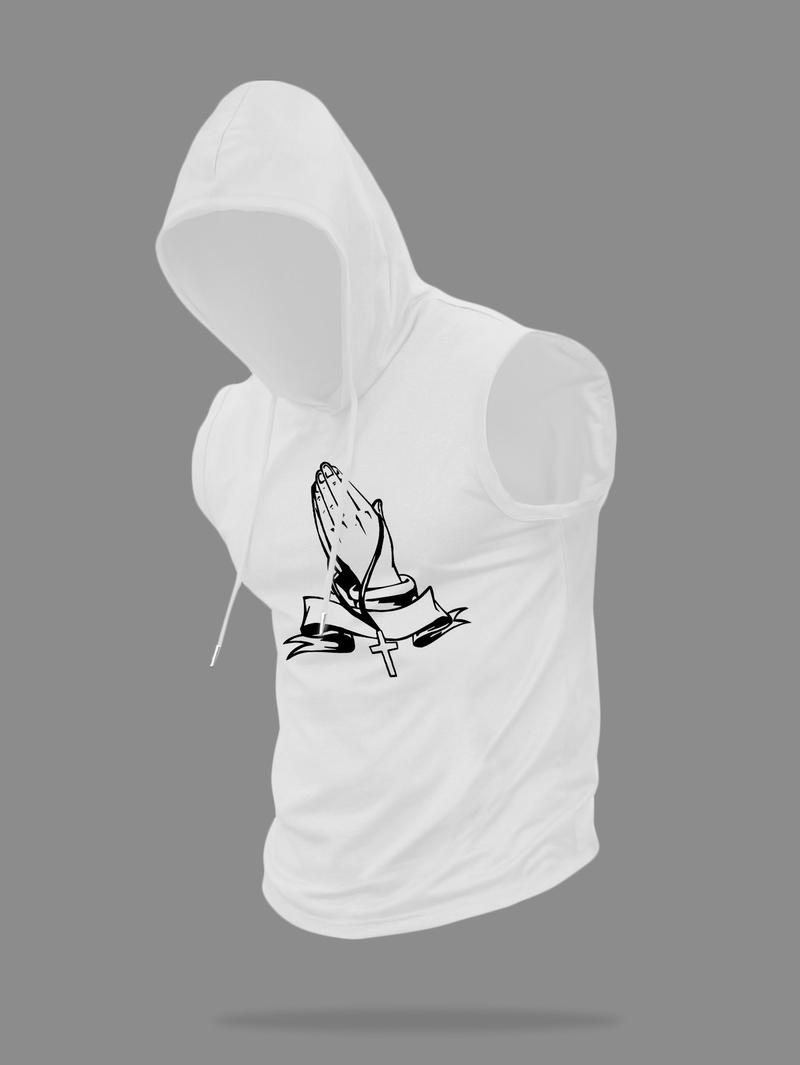 Men's Cartoon Print Hooded Vest, Regular Fit Casual Sleeveless Hoodie Vest for Summer, Fashion Men's Clothes for Daily Wear, Menswear, Tank Top Hoodie, Printed Hooded, Sweatshirts, Graphic Hoodies, Casual Pullover Hoodie, Casual Drawstring Hooded