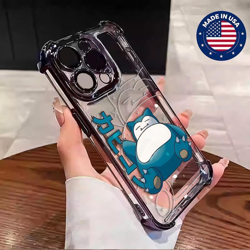 Pokémon Snorlax Aesthetic Vintage Unique Fashion Trend Casing, Soft Silicon TPU Cellphone Cover for iPhone 16/15/14/13/12 Plus Pro Max, Protective Anti-Drop Shockproof Anti-Scratch Mobile Phone Accessories, Custom