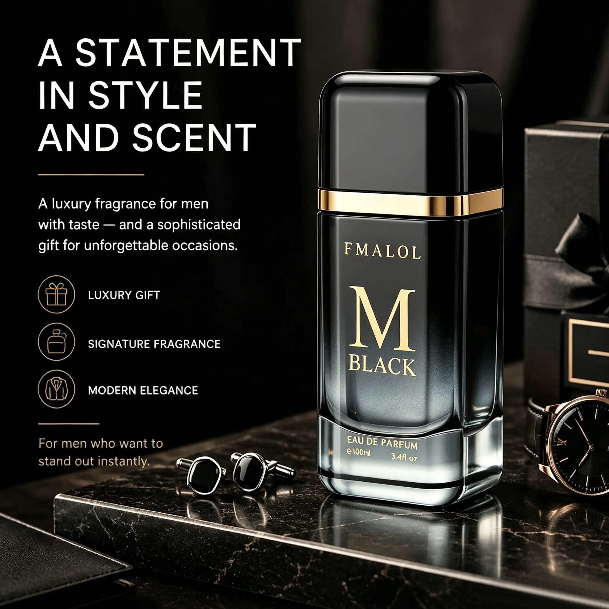 Fmalol M Men's Perfume, 100ML, Woody Scent, Long-Lasting, Luxury Gift Box, Ideal for Daily Use, Dates, Business Events