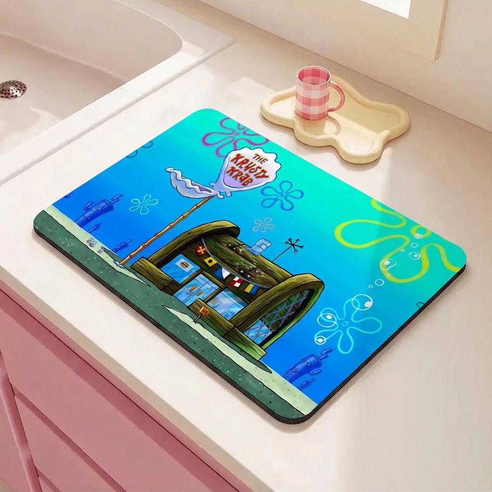 Funny S-SSpongeBob SquarePantsS Floor Mat Eco Friendly Diatomite Antibacterial Odor Resistant Floor Mat Super Absorbent Quick Drying Non Slip Washable Bath Rug for Kitchen Bathroom Shower Home Decor