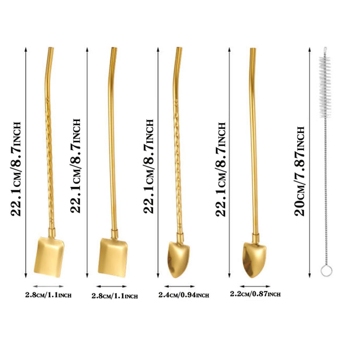 Creative 304 Iron Shovel Straw Spoon Combo, Two-In-One Drink Stirrer, Juice Tea Coffee Mixer, Watermelon Scoop Spatula, Stirring