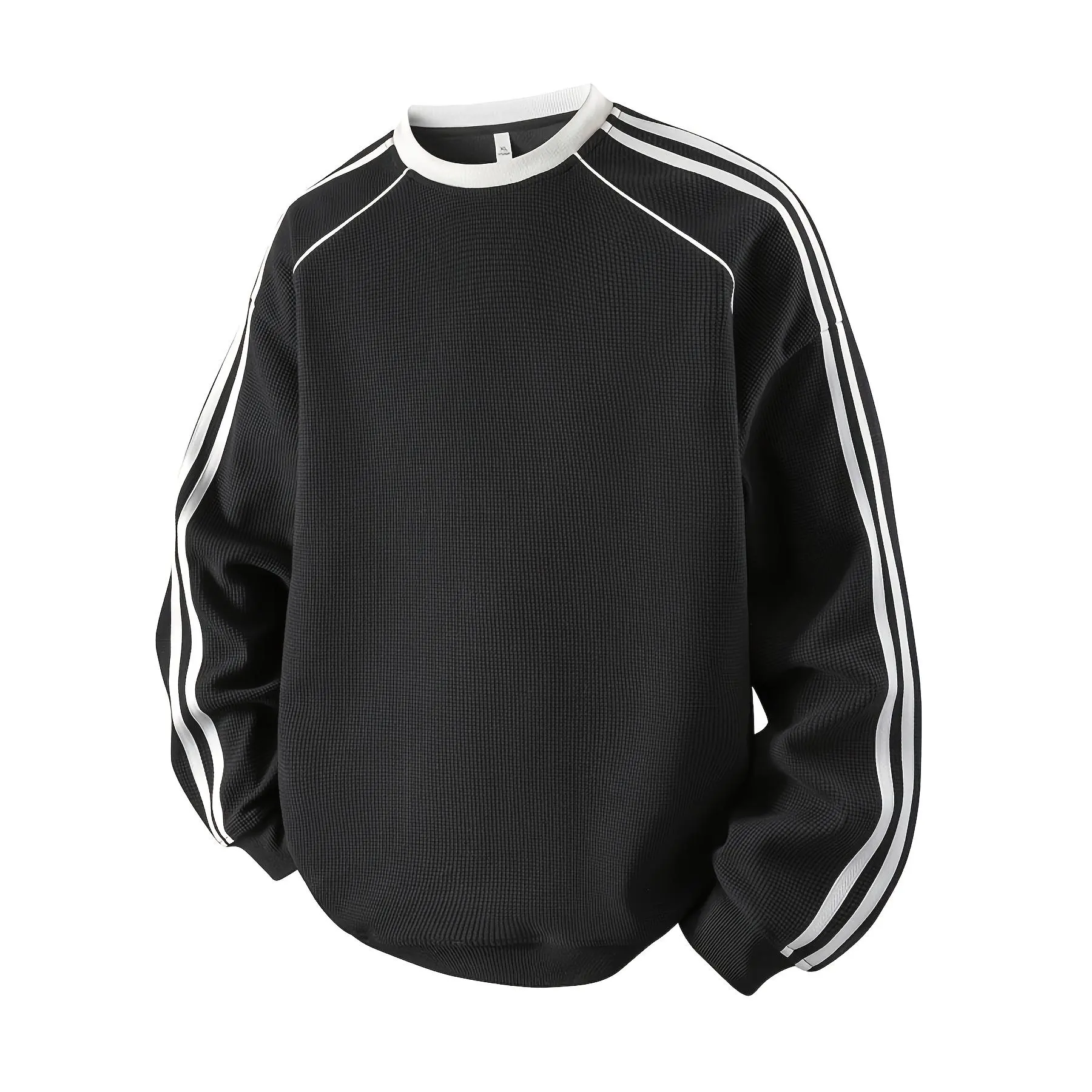 Mens Color-Block Crewneck Long-Sleeve Pullover Sweatshirt - Casual Menswear Autumn Base Layer, Versatile Top