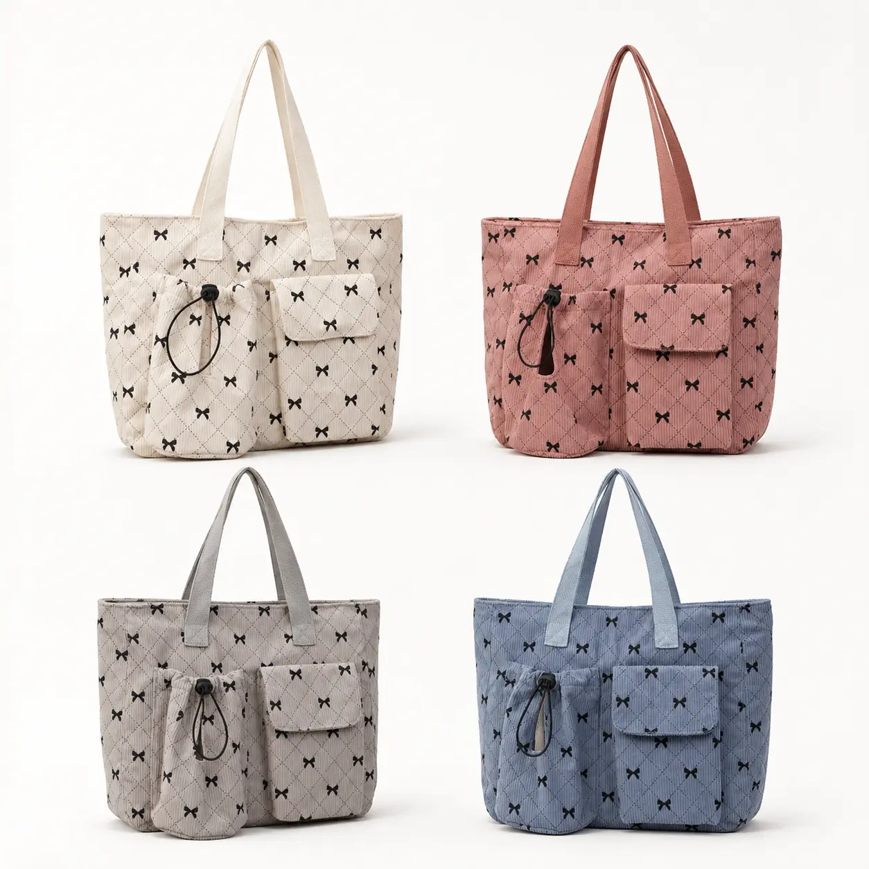 Cozy Corduroy Tote Bag Cute Bow Design Vintage Shoulder Bag For Women Daily Commute Medium Size Soft Casual Handbag With Zipper Polyester Lining Stylish Trendy Underarm Bag For Work School Travel Pastel Colors White Pink Gray Blue Brown tiktokshopbacktosc