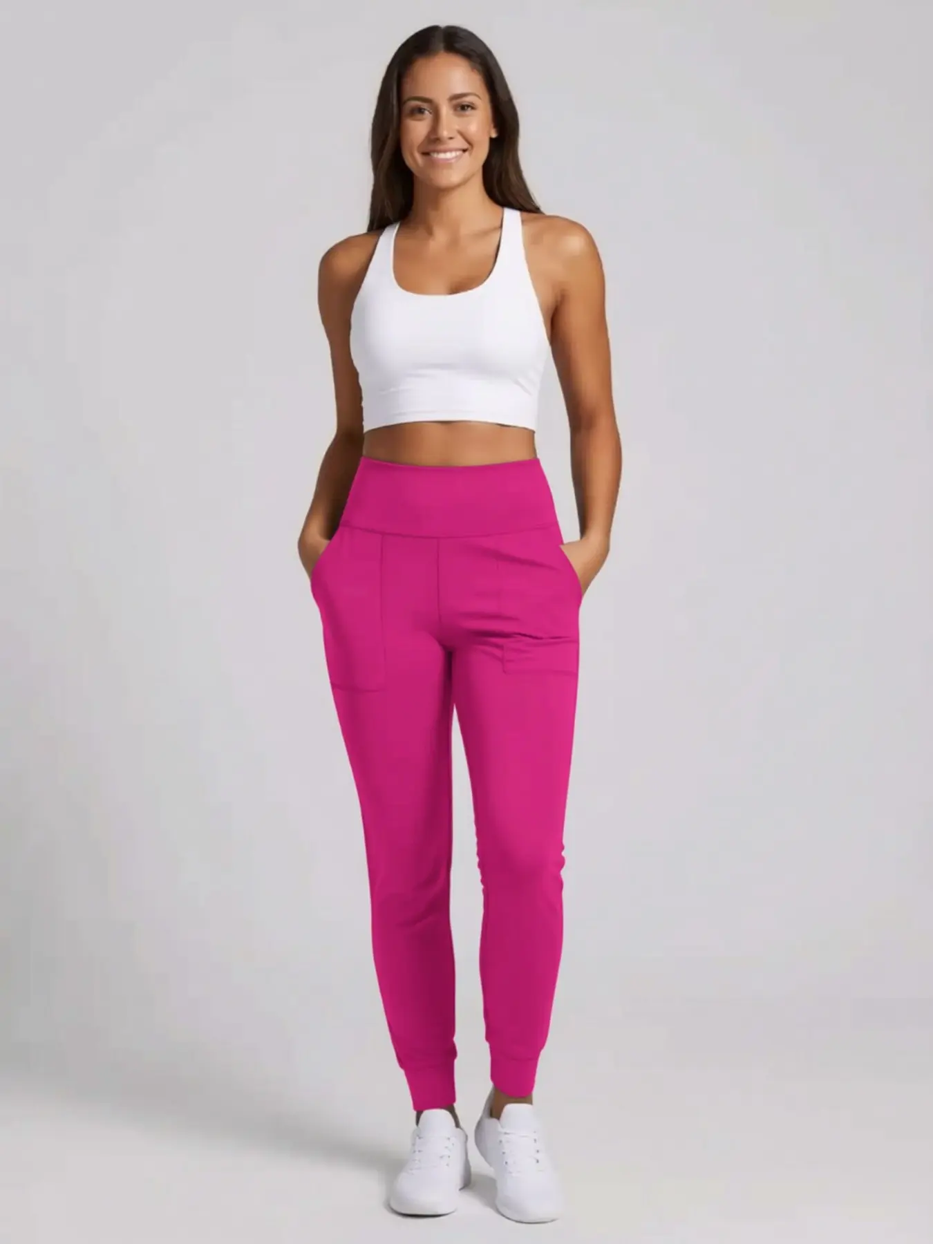 Women's Fleece Yoga Pants with Pockets, High-Waisted Slim Fit, Fall Winter Activewear, Running & Fitness Long Tights