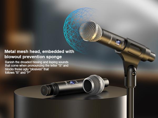 Aokeo V200 Wireless Microphone System - 100ft Range, Metal Wireless Mic Set with Case,Handheld Cordless Dynamic Microphones for Singing, Karaoke, Church, DJ, UHF