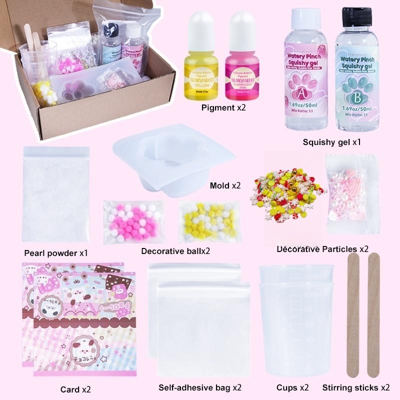 18pcs Transparent Taba for squishy Kit | 100ml Liquid Silicone for Squishy Maker, Super Soft Silicone Rubber Fast All-in-one for squishy Making Kit for Cat Paw Casting, Decompression Gift-Casting Molds, Mochi Squishy Toy, Squishy Fun Set