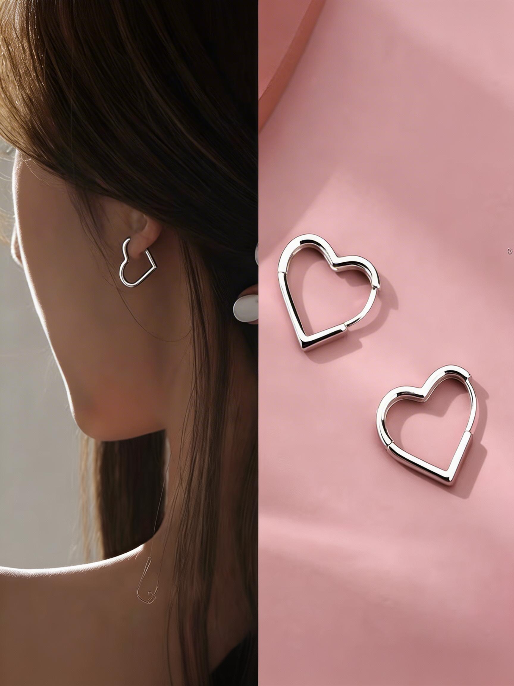 Heart-Shaped Earrings, Low Allergy High-Quality Stainless Steel, Elegant and Simple, Perfect for Daily Wear or Party Decor, Creative Valentine's Gift