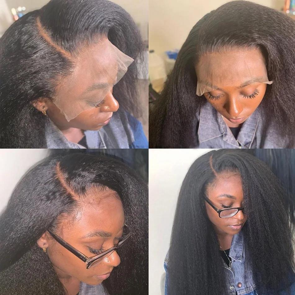 Kinky Straight 360 Full Lace Wig Human Hair Wigs 13x6 HD Lace Frontal Wigs Yaki 360 HD Lace Wig Brazilian Transparent 360 Lace Front Wigs For Women 180% Pre Plucked