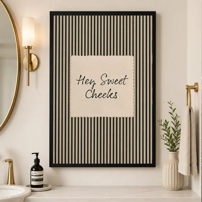 Funny Bathroom Wall Art, Hey Sweet Cheeks Poster, Black Stripe Toilet Decor, Modern Farmhouse Bathroom Sign, Humorous Restroom Print, Minimalist Bathroom Artwork, Guest Bathroom Decor, Housewarming Gift, Funny Quote Poster