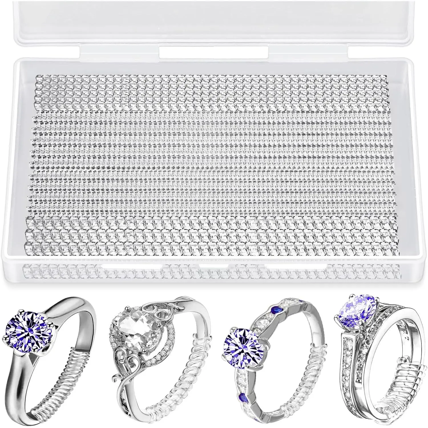 22 Pack Ring Sizer Adjuster for Loose Rings, 4 Sizes  Ring Guards Invisible Ring Adjuster Spiral Ring Spacers Fitter with Polishing Cloth, Transparent Ring Resizer Tightener for Women and Men